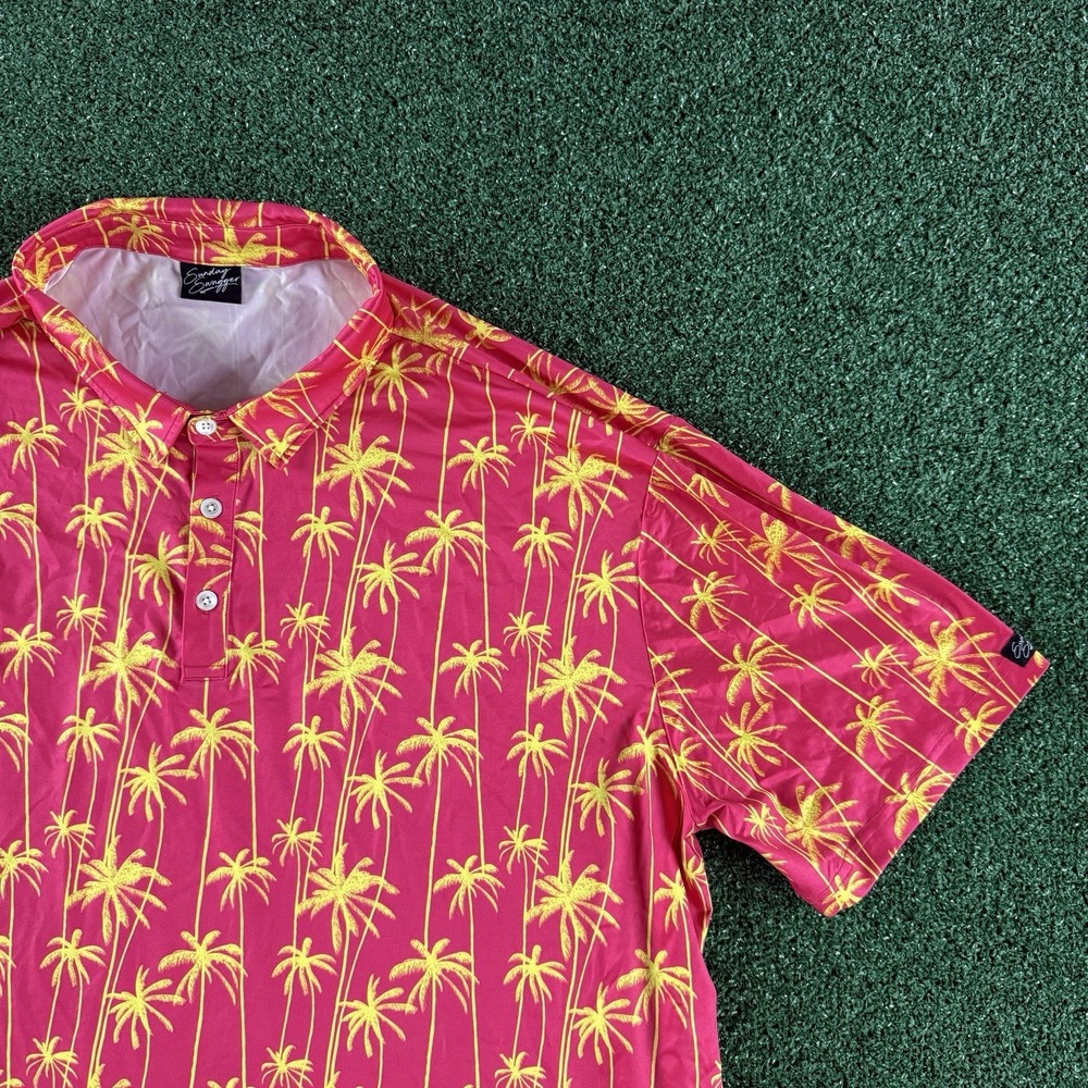 Sunday Swagger Golf Men's Short‎ Sleeve Polo Shirt Size 4XL Pink Floral Stretch
